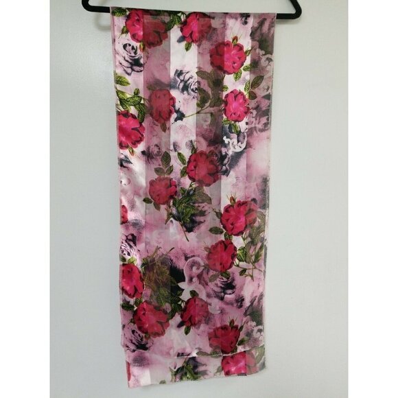 Polyester Scarf - pink with flowers.  Beautiful - Picture 1 of 2